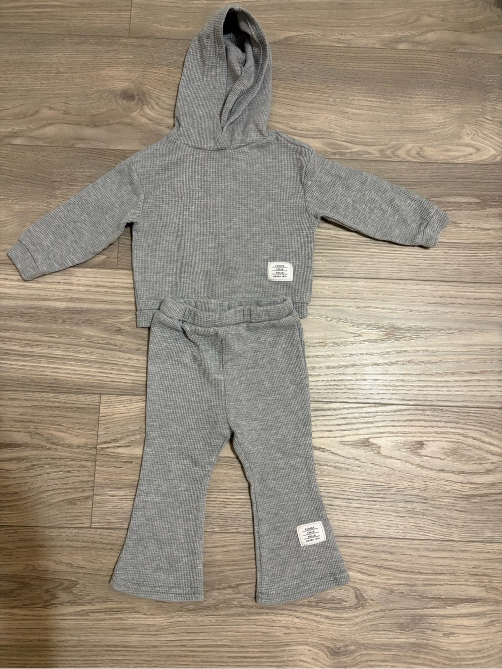 Kids Gray Hooded Top and Flared Bottoms Set